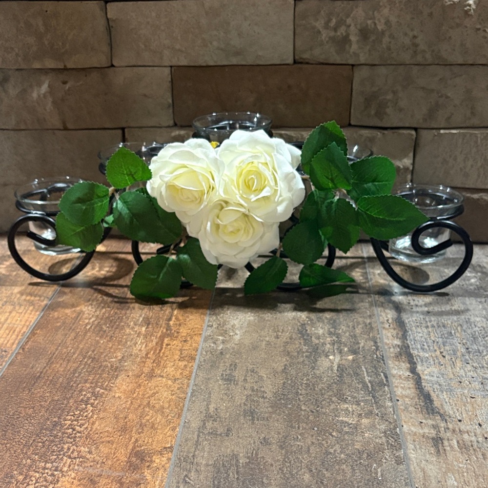 Elegant White Rose (5) tea light Candle Holder